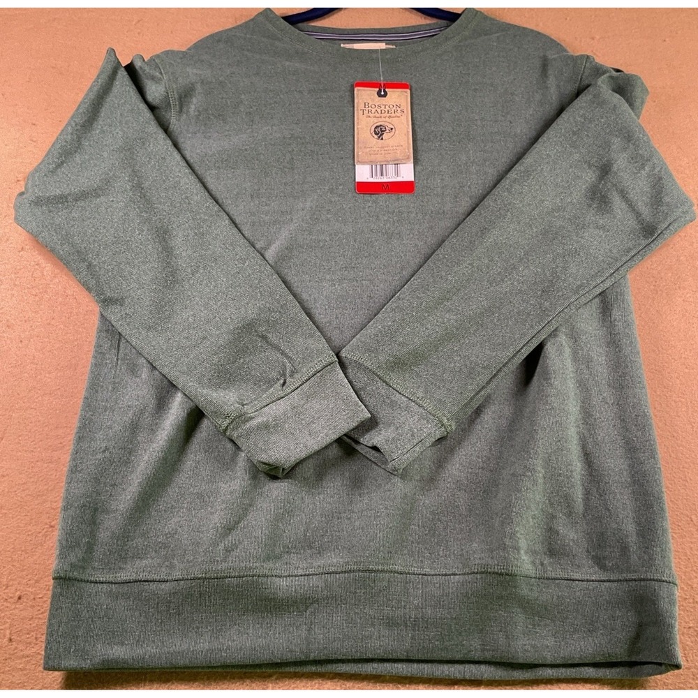 Boston Traders Mens Green Ribbed Crewneck Sweatshirt Pullover Medium NEW 1521990